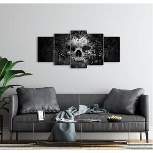 5-Piece Skull Canvas Wall Art – Dark Gothic Black and White Skull Painting